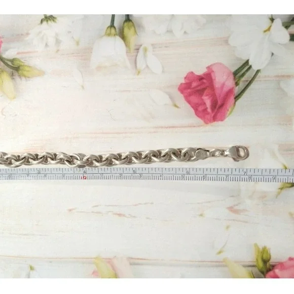 Designer 925 sterling silver cable chain bracelet large Heart charm 7''L signed - Picture 6 of 13